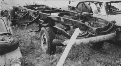 No identification numbers were found on the top frame, a 1954 GMC, or the 1947 Chevy frame on the bottom.